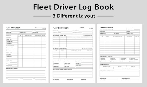 Printable Fleet Driver Log Book Templates with Inspection Checklists - Vector illustration