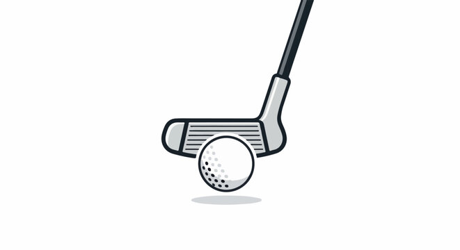 Close-up graphic of a golf club about to strike a dimpled ball