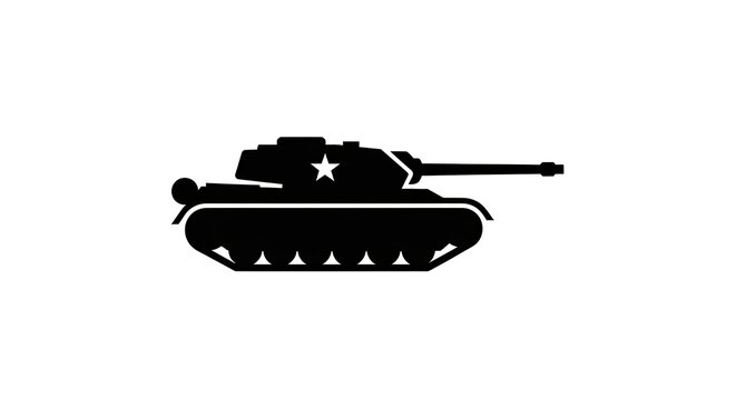 Black silhouette of a military battle tank with star.