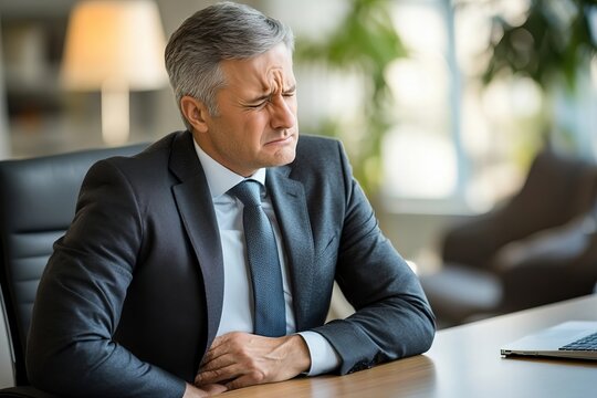Exposing the Dangers of Poor Posture: Businessman in Pain Demonstrates the Consequences of Ergonomic Neglect at the Workplace