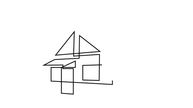 Animated self drawing of continuous line draw of  House Continuous Line.  Full length one line animation. 4K	