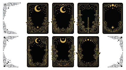 Celestial mystical tarot card frames with moon and sword motifs © tuyun