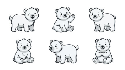 Little polar bear cub set in various playful poses for kids © tuyun