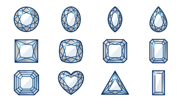 Sparkling diamond cuts collection with various gemstone shapes