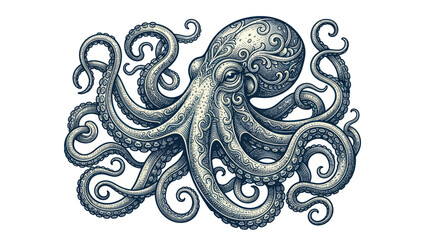 Ornate blue octopus with intricate filigree patterns and tentacles © tuyun