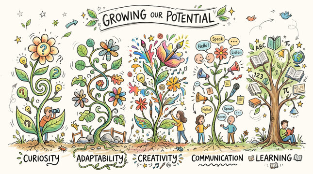 Growing potential with curiosity adaptability creativity communication learning