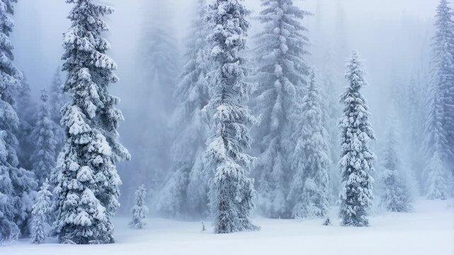 Atmospheric winter forest transformation as heavy snowfall intensifies