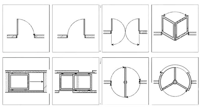 Architectural Floor Plan Door Symbols Collection Featuring Various Openings Like Sliding Swinging Revolving And Double Entry Ways For Technical Blueprints. PNG, Transparent Background
