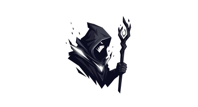 Dark fantasy sorcerer character holding a magical wooden staff.