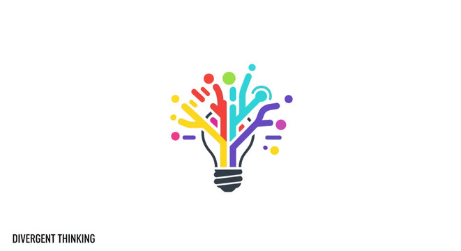 Colorful light bulb with branching ideas, symbolizing creativity and innovation.