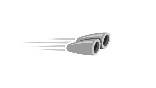 Dual exhaust pipes with motion blur lines suggesting high speed and powerful engine performance isolated on a white background.