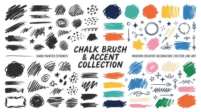 Colorful chalk brush strokes and hand drawn design accents