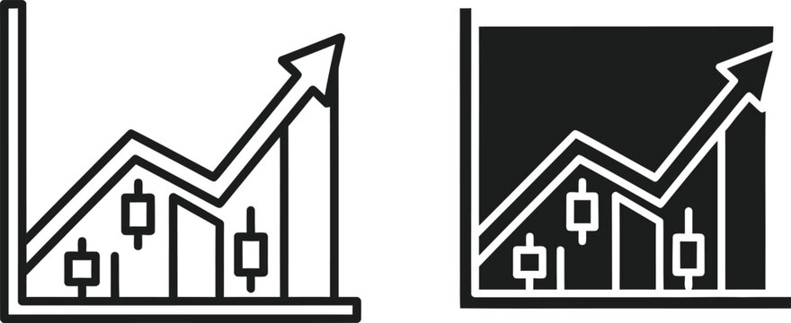Stock market price rise with candlestick chart icons