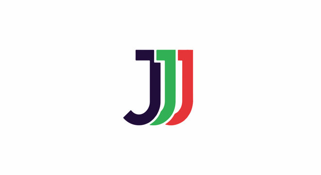 Three abstract J shapes in navy, green, and red arranged in a row