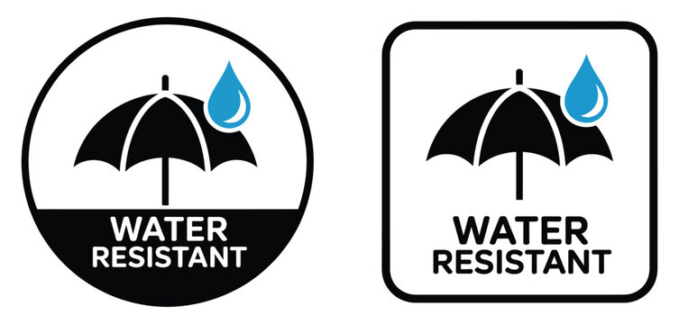 waterproof resistant label icon vector set with water protection and moisture proof symbols for product packaging concept design.