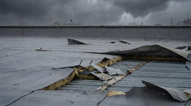 Roof Uplift Failure on Commercial Building Showing Wind Damage and Insurance Risk