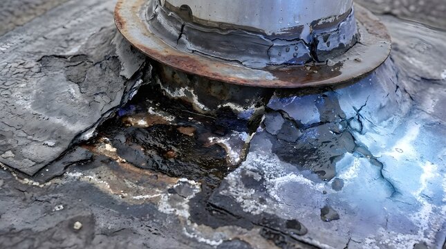 Rooftop Waterproofing Failure with Separated Flashing for Facility Damage Assessment