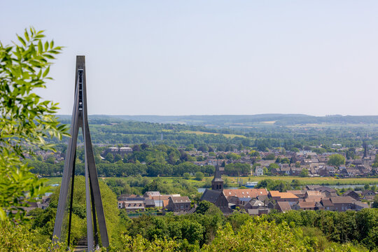 Spring landscape, The terrain of hilly in Zuid-Limburg, Small town villages on hillside, Lanaye and Kanne in de Li&egrave;ge province, Walloon Region, Eijsden (&Egrave;&egrave;sjde) Border between Netherlands and Belgium.