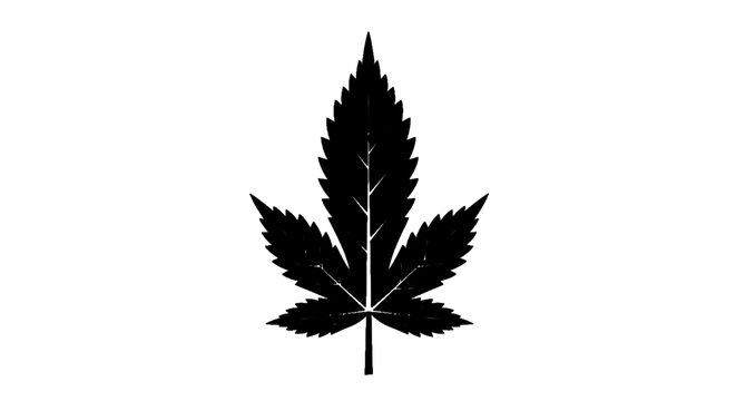 Minimal black silhouette icon, simple flat vector, bold black shape, no, no shading black silhouette of a cannabis leaf on a, flat icon style