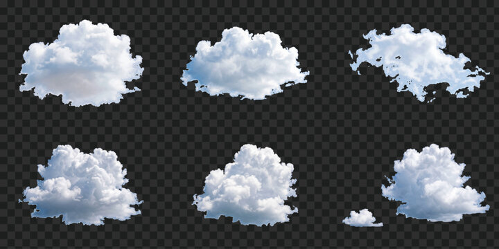 Set of white clouds, realistic fluffy cloud collection for design elements