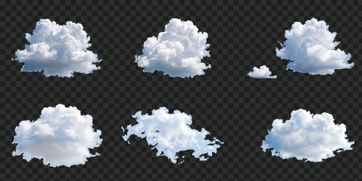 Set of white clouds, realistic fluffy cumulus cloud collection for design