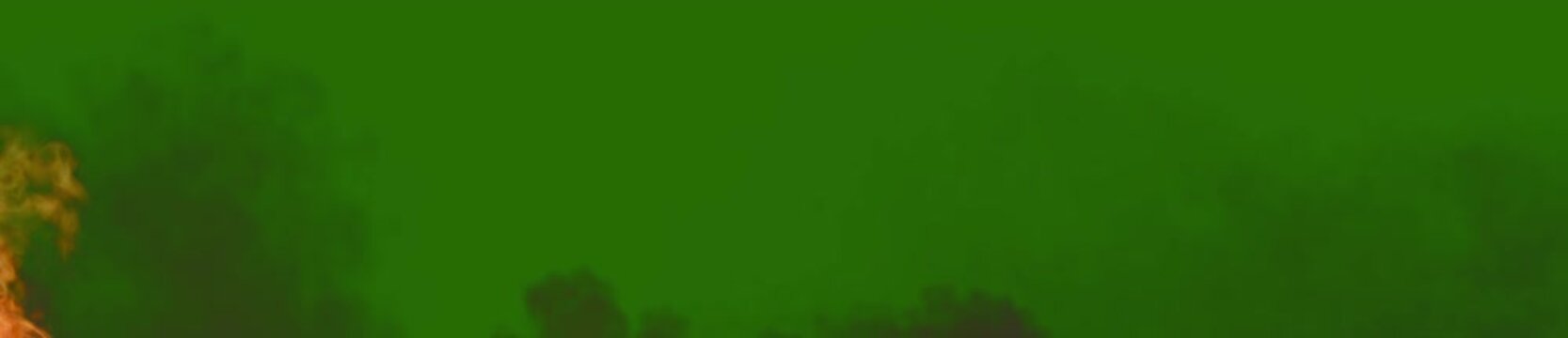 Wind Blown Fire Effect on Green Screen. Realistic Horizontal Fire Flame Overlay Isolated on Green Screen. 3d render