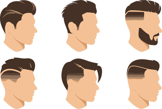 Modern men's hairstyles vector set featuring trendy undercut fades and stylish haircuts