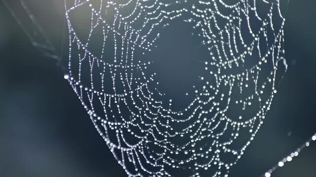 Delicate spiderweb with dewdrops