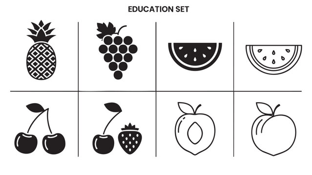 pineapple icon in educational set with fruit and math style