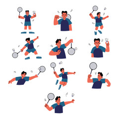 Fototapeta premium Badminton Player Action Character Illustration Set