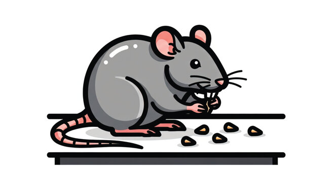 A cartoon grey mouse eating seeds.