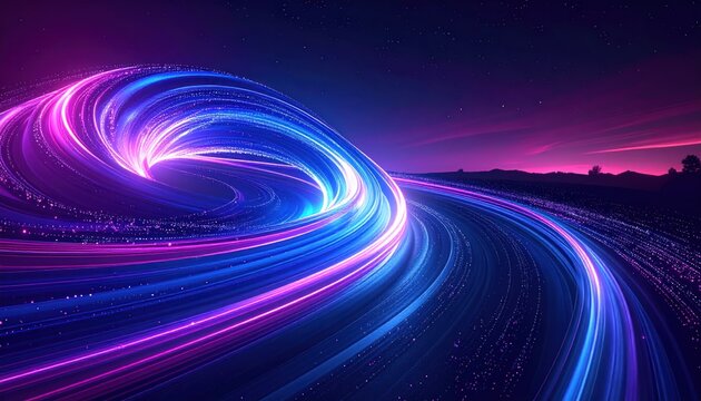 Abstract Neon Vortex Swirl with Stars and Cosmic Sky