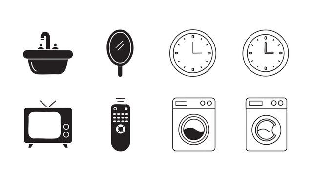 kitchen sink, magnifying glass, clocks, tv, remote, washing