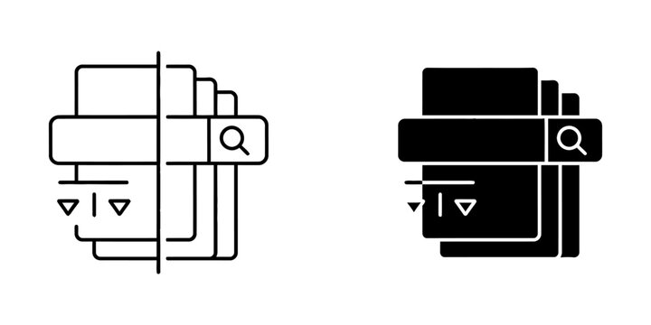 Search and filter documents vector icon pair with document magnifying business interface management information technology software