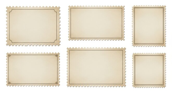 Set of blank vintage postage stamps isolated on white background