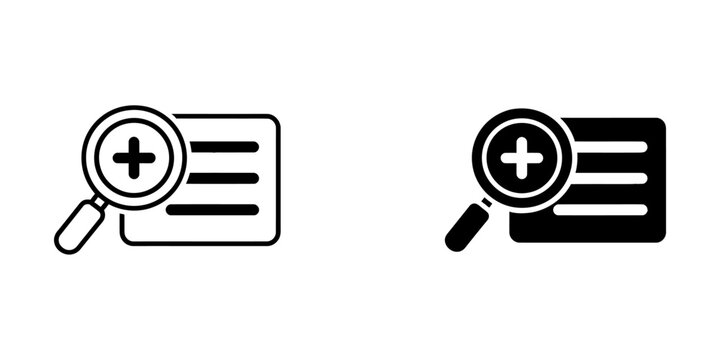 Search and add document icon set with document magnifying interface illustration application software information magnifier isolated