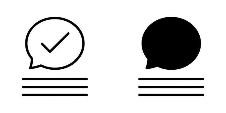 Speech bubble icons with checkmark and list symbols checkmark communication interface dialogue feedback minimalist collection