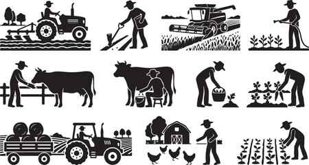 Fototapeta premium farming activity silhouette black clipart illustration design
