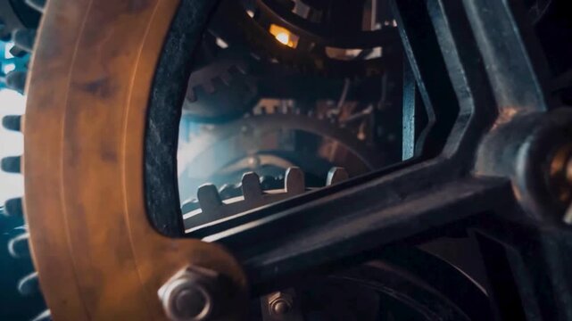 Closeup of old rusty mechanical gear system with bolts and cogs