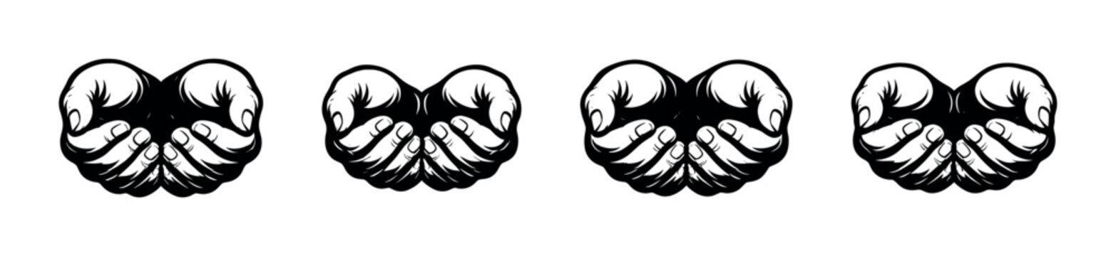 Four open cupped hands reaching out in a row, symbolizing giving and receiving