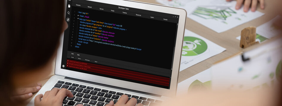 Software development programming on computer screen for brisk application and program coding