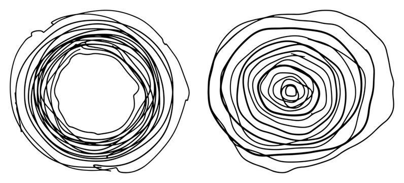 Concentric circular scribble rings and organic round shapes in minimalist line art style