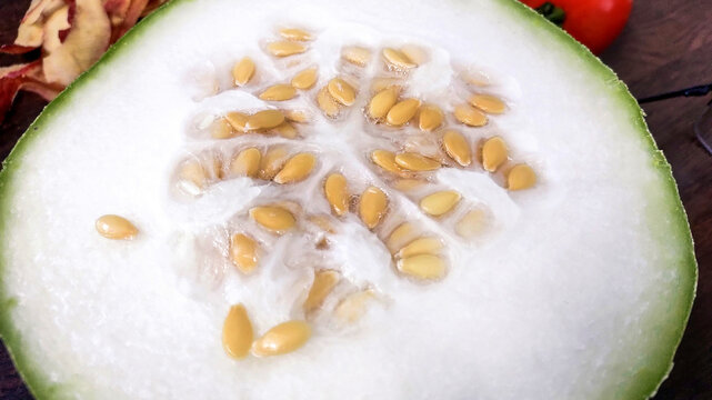Closeup of Fresh half-cut kaddu. suitable for food, vegetable, and cooking concept images.