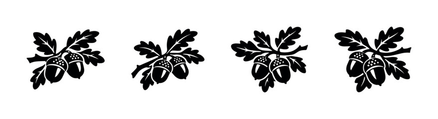 Stylized acorn illustrations with oak leaves for creative designs © Compositor 