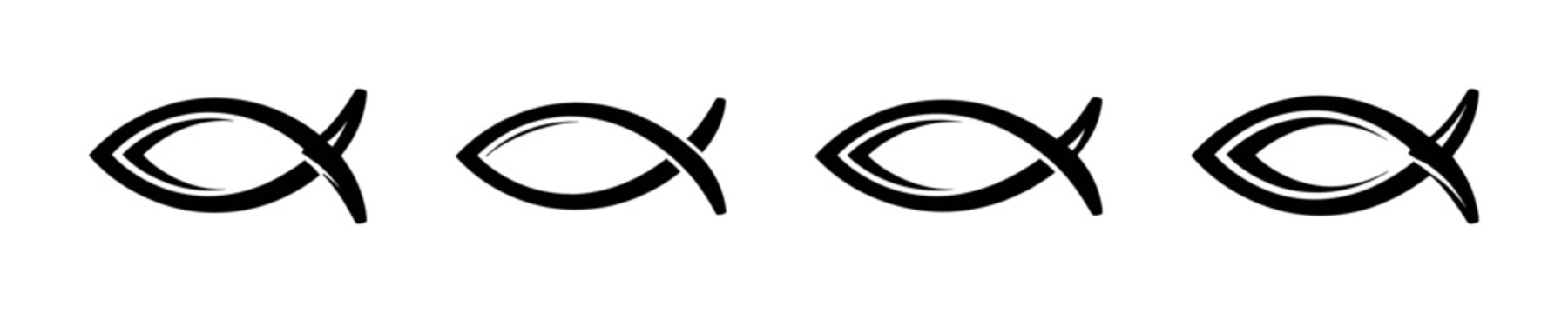 Four black Ichthys Christian fish symbols arranged in a row on a white background