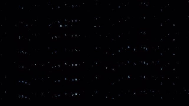 Abstract digital data visualization with scrolling binary code lines on black background.
