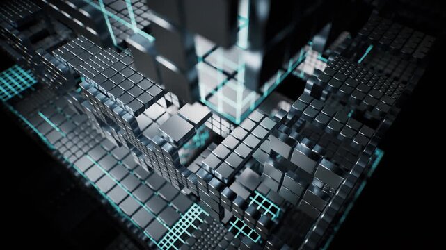 Metallic technological cube board background, 3d rendering.