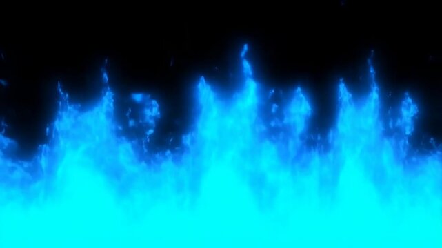 Dynamic blue flame dance against black backdrop with rising intensity display