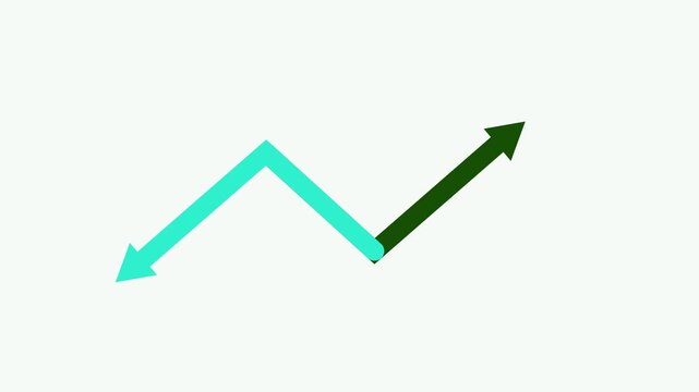 Animated financial growth chart arrow moving upward, business success concept, minimalist data visualization 4k video.