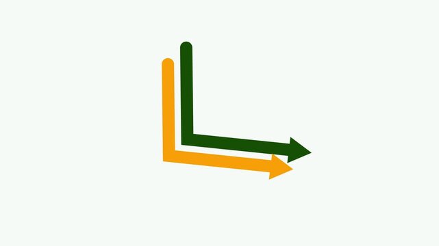 Minimalist animated l-shaped arrows pointing right, green and orange directional motion for business presentations and infographics 4k video.